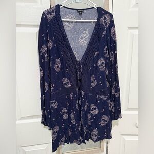 Torrid boho style blue skull top